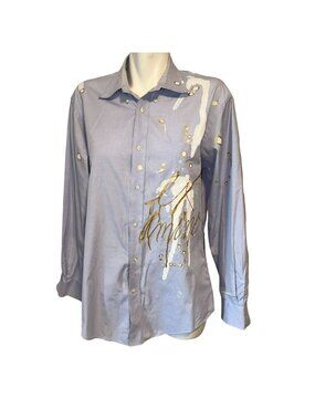 Origami Crane Clothing Upcycled Lagenlook Art To Wear Painted Blouse Size L/XL